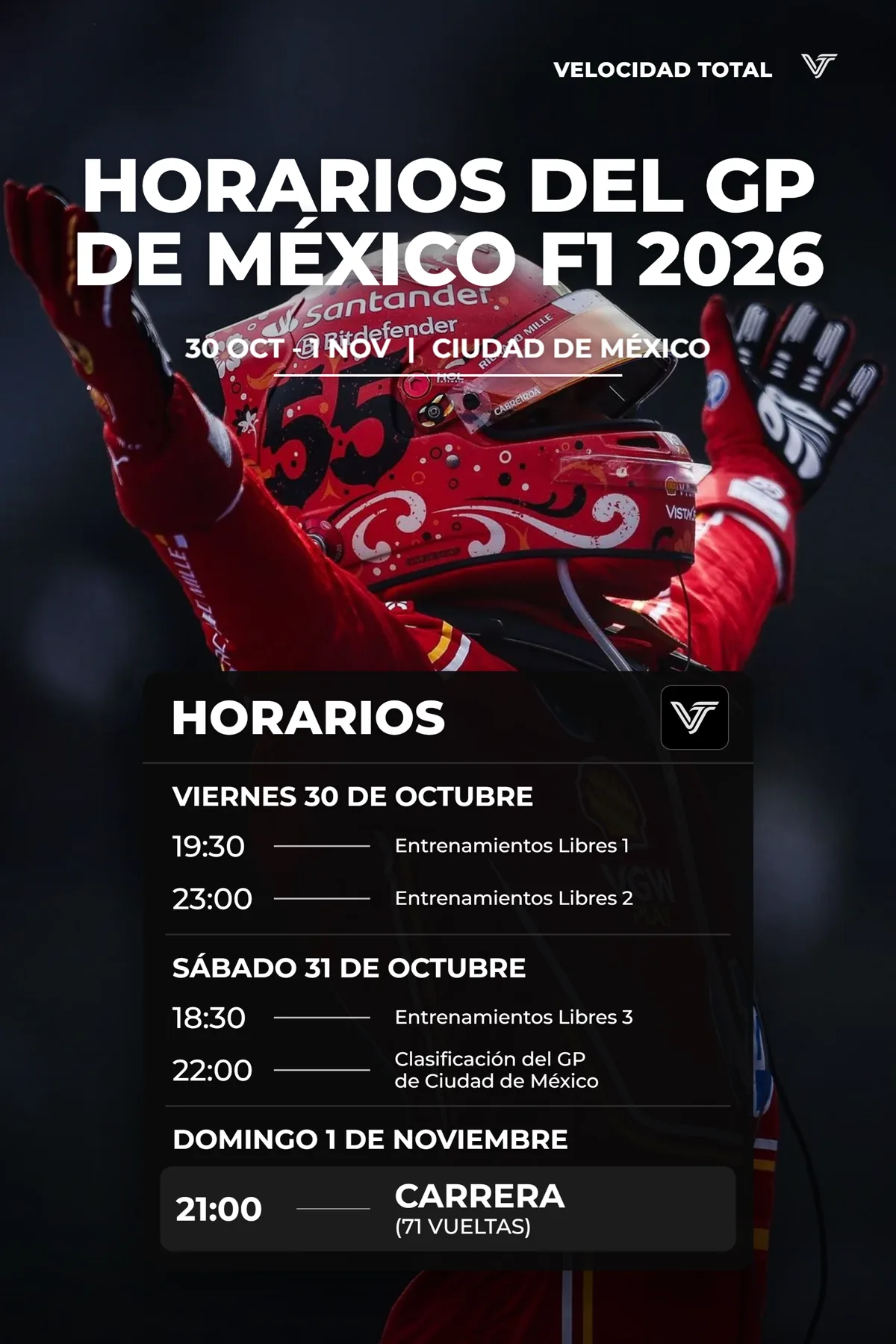 Horarios del Gran Premio de Ciudad de México 2026 en hora peninsular española