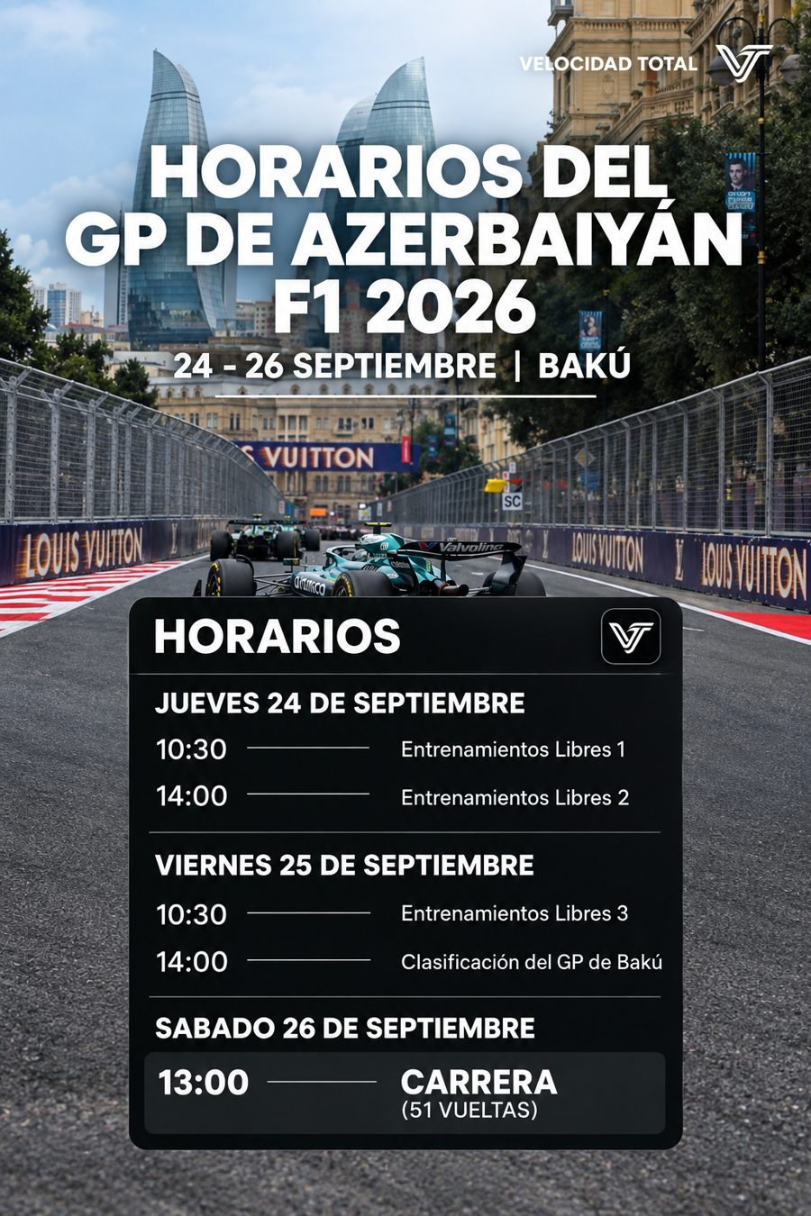 Horarios del GP de Azerbaiyán de F1 2026