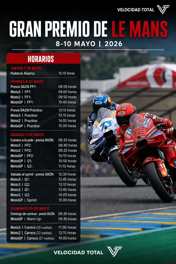 Horarios del Gran Premio de Le Mans de MotoGP 2026